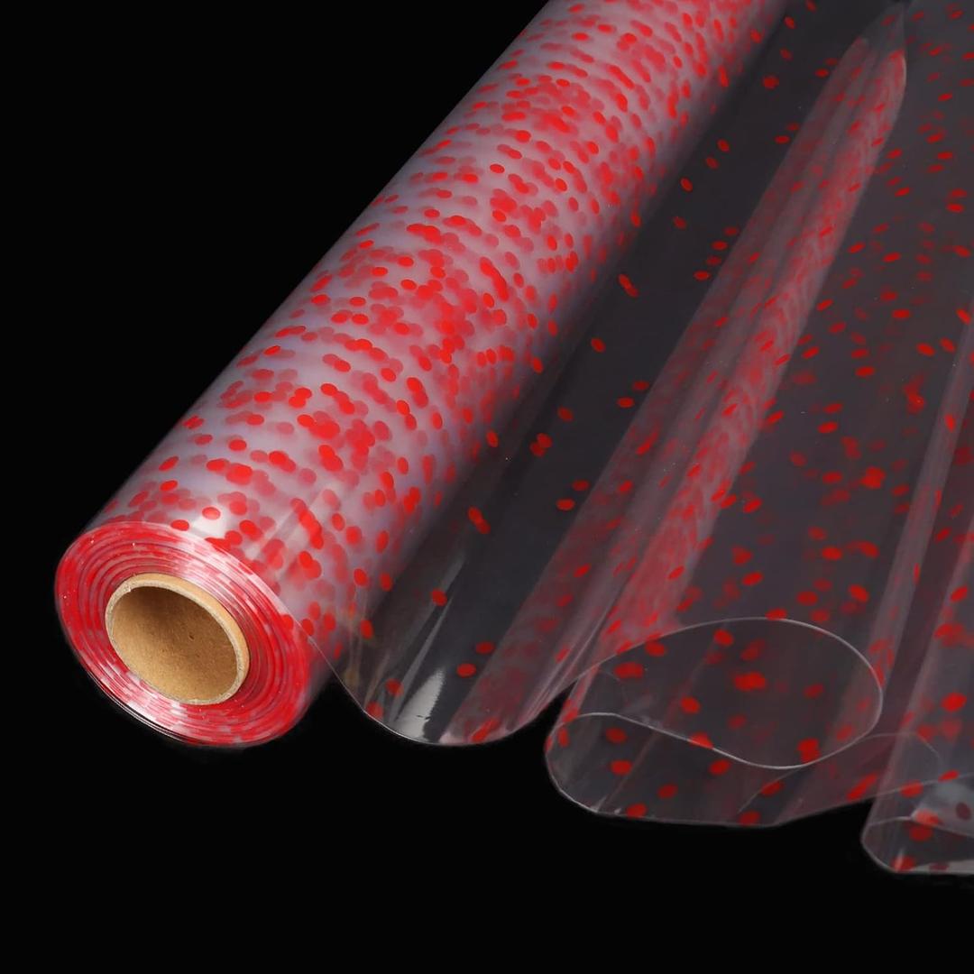 CMFYHM Clear Cellophane Wrap Roll(34" x 120'Ft) 3Mil Red Polka Dot Cellophane, Gift Wrap for Gifts, Baskets, Flowers, Party Decorations