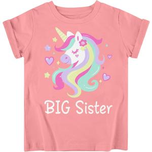 Funnycokid Big Sister Shirts for Girls Size 6 Unicorn T-Shirt Pink Size 5 6 Gifts Pregnancy Announcement Toddler Promoted to Short Sleeve 5-6 Years