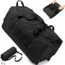 Laripwit Collapsible Duffle Bag with Wheels 130-170L Extra Large Expandable Travel Duffel Bag for Men Women Heavy Duty Military Duffle Bag for Camping Rolling Foldable Carry On Luggage, Black