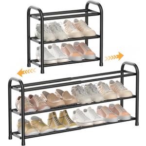 ENJOYBASICS Expandable Shoe Rack, 3 Tier Adjustable Shoe Organizer Shelf for Closet, Black Metal Free Standing Shoe Rack Storage for Small Space, Entryway | Adjustable, for Closet, Shoe Rack Storage, for Small Space, Entryway