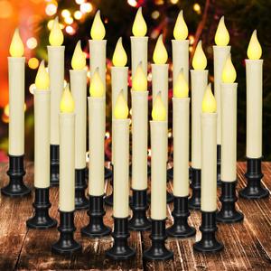 Yungyan 20 Pieces Window Candle Lights with Sensor Dusk to Dawn Flameless Battery Operated LED Candles Bulk Flicker Flame for Christmas Holiday Party Decorations(Silver Base)