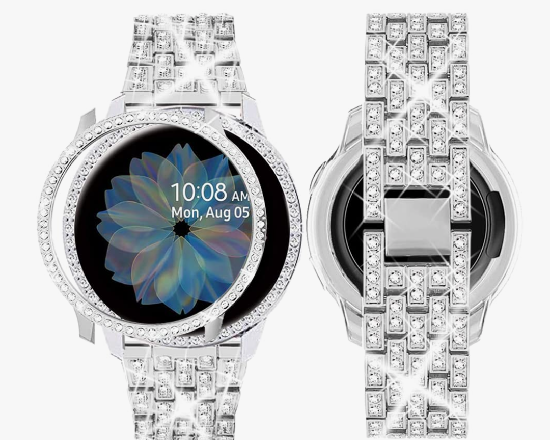 SUPOIX Band Case Compatible for Samsung Galaxy Watch FE 40mm 2024/ Galaxy Watch 5/4 40mm 44mm, 20mm Women Bling Replacement Strap&PC Protective Bumper Face Cover for Galaxy Watch 5/4 (Size Optional)