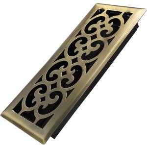 4x12 Inches Heavy Duty Walkable Floor Register Easy Adjust Air Supply Lever Vents - Charlotte Design - Vent Cover for Home Floor - Antique Brass