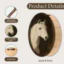 Vintage White Horse Wall Art, Rustic Horse Portrait Oval Framed Wall Decor for Bedroom Living RoomOffice Farmhouse, Wooden Frame 9 x 14.6 Inch (017)