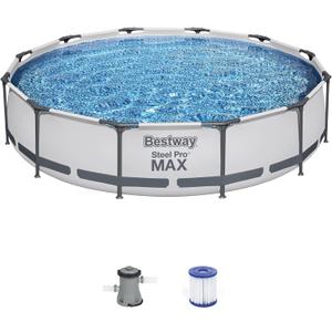 Bestway Steel Pro MAX Above Ground Swimming Pool (12' x 30") | Round Outdoor Backyard Family Pool with Tritech Puncture-Resistant Liner | Easy Setup | Includes Filter Pump for Clean, Clear Water