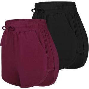 URATOT 2 Pack Cotton Yoga Short Women Summer Running Gym Sports Waistband Shorts with Pockets (XXL)