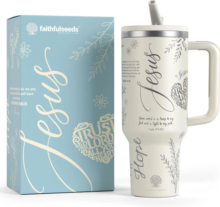 Stainless Steel 40 Oz Christian Tumbler with Handle - Ideal for Travel and Home