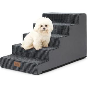 COZY KISS Dog Stairs for Small Dogs 17.7" H, 5-Step Gentle Incline Pet Step for Couch and Beds, Non-Slip Dog Ramp for Puppy Doggie Senior Cats, 17.7x29.5x17.7 Inch, Charcoal Grey