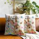 Imiss Happy Easter Throw Pillow Covers Set of 2 Easter Cute Bunny Eggs Flowers Spring Decorative Outdoor Farmhouse Cushion Case 18x18 Inch for Sofa Couch Bedroom