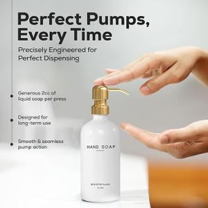 Luxury Glass Hand Soap Dispenser mmBrighter Barns - Kitchen Soap Dispenser Set & Stainless Steel Pump - Glass Bottle for Sink - White and Gold Kitchen Accessories for Airbnb, Gift (Gold) I'll