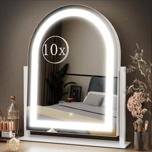 Gvnkvn Lighted Makeup Mirror, Hollywood Vanity Mirror with Lights, Three Color Lighting Modes, and Detachable 10X Magnification Mirror, Smart Touch Control, 360Rotation (15.2in White)