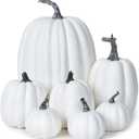 DearHouse 7Pcs Thanksgiving Artificial White Pumpkin Home Decoration Sets, Artificial Vegetables Pumpkin for Fall Halloween Home Decor