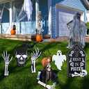 hogardeck Halloween Decorations Outdoor, 5 Pcs Metal Decorative Garden Stakes with Skulls Head, Hands & White Ghosts for Halloween Decor, Tombstone Yard Signs for Outside Garden Lawn Patio Porch (Hgmd-2173)