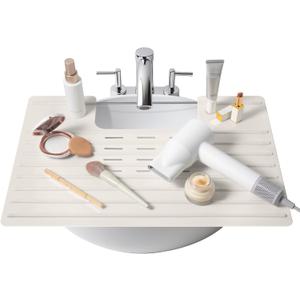 Maplefield Bathroom Sink Cover for Counter Space, Heat Resistant Silicone Sink Mat for Your Beauty Routine, Small Bathroom Space Saver Sink Cover for Makeup (Taupe Large, 22 x 2 x 2 Inches)