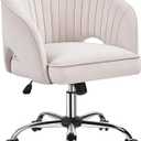 Yaheetech Cute Desk Chair Velvet Vanity Chair with Wheels Home Office Upholstered Modern Swivel Armchair with Tufted Barrel Back for Study, Vanity, Bedroom Cream