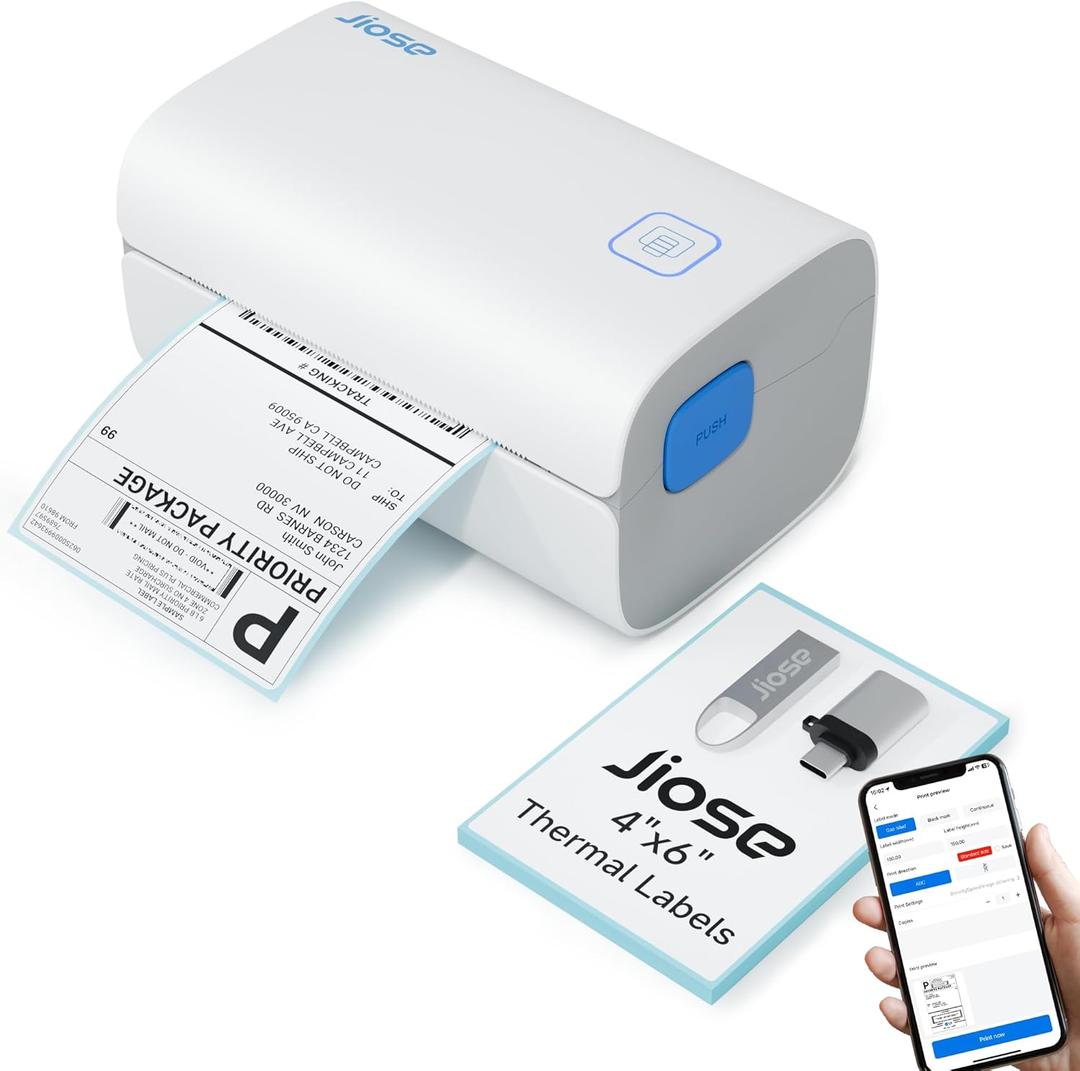 Jiose Shipping Label Printer for Shipping Packages - Barcode Label Printer - 4x6 Desktop Thermal Label Printer (White-Grey)