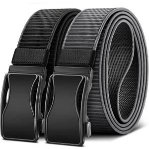 BULLIANT Mens Ratchet Belt Reversible,Web Nylon Casual Belt for Gift Men Golf Hiking Pants Jeans 2 In 1(Black/Gray,34"-40" Waist Adjustable)