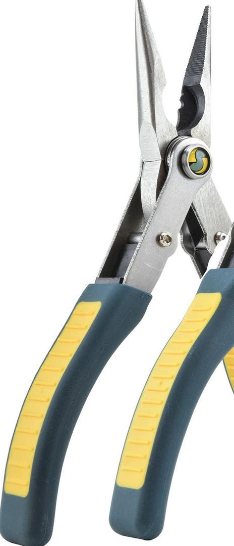 Blue handled reversible pliers, needle nose and standard
