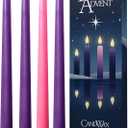 CANDWAX 10 Inch Advent Taper Candles Set of 4 - Long Burning Dripless Unscented Tapers - Perfect for Advent Wreaths, Christmas Dcor - 3 Purple Tapers, 1 Pink Tapered Candle