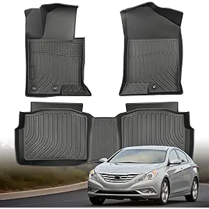 Floor Mats for Hyundai Sonata 2011-2014 & Sonata Hybrid 2015, All Weather TPE Rubber Car Mats Custom Fit for Sonata, Waterproof Anti-Slip Heavy Duty Car Mats 1st & 2nd Row