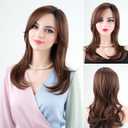 RENERSHOW Long Mixed Brown Highlight Synthetic Wigs for Women Layered Ombre Brown Wig with Dark Roots Straight Hair Wig