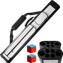 Deekin 2 x 4 Hard Oval Pool Cue Billiard Stick Carrying Case Billiard Cue Cases for 2 Stick 6 Holes with 2 Chalk, 32 x 5.5 x 3.75 Inches (White)