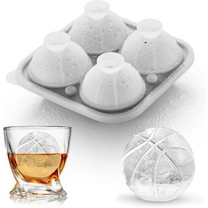 ACOOKEE Silicone Basketball Ice Cube Mold Fun Shapes, Novelty Basketball Gifts, 2.2" Large Craft Round Sphere Ice Ball Molds For Game Day, Whiskey, Cocktails, Bourbon Black