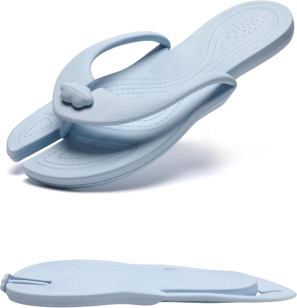Shower Shoes Travel Slippers for Women Men, Folding Slides Sandals, Portable Hotel Spa Slippers, Waterproof Quick Drying Flip Flops, Beach Sandals (Blue)