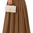 MEROKEETY Women's Fall Long Sleeve Wedding Guest Dresses 2025 One Shoulder Elegant Formal Pleated Midi Maxi Dress (Brown) X-Large