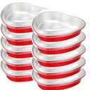 10 Pcs Valentine's Day 22.6 Oz Large Foil Heart Shaped Cake Pans Oven Safe Disposable Red Aluminum Foil Pans with Lids for Kitchen Valentine Day Birthday Wedding Party Cakes Baking Supply