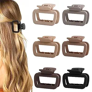 6 PCS Hair Clips, Square Flat Hair Clips for Women Girls, Medium Strong Grip Non-Slip Hair Claws, Durable Matte Claw Clips for Hair Styling, Brown Hair Accessories for Christmas Gift