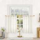 LAMIT Semi Sheer Cream Linen Curtains 36 Inch Length 2 Panels, Light Filtering Panels Back Tab and Rod Pocket Neutral Drapes for Bathroom/Kitchen/Loft Room, 34 x 36 Inch