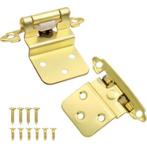 3/8 Inch Inset Brass Gold Cabinet Hinges, (10 Pairs - 20 Pack) Self Closing Hinges for Cabinets Doors, Kitchen Cabinet Door Hinges Hardware
