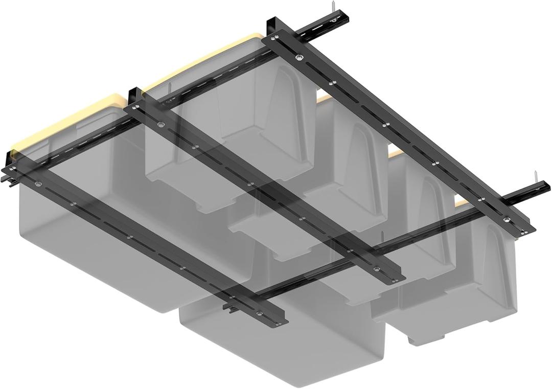WALMANN Overhead Tote Storage Rail System, Garage Ceiling Bin Storage Rack Heavy Duty Adjustable Tote Slide Rails(Black, Bins not Included) WALMANN Overhead Tote Storage Rail System, Garage Ceiling Bin Storage Rack Heavy Duty Adjustable Tote Slide Rails(Black, Bins not Included)