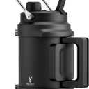 64 oz Insulated Water Bottle for Gym: Meoky Triple Wall Vacuum Stainless Steel Half Gallon Water Jug - Top and Side Handles, 2-in-1 Straw and Spout Lid, Cold for 36 Hrs, Leak Proof for Camping (Night)