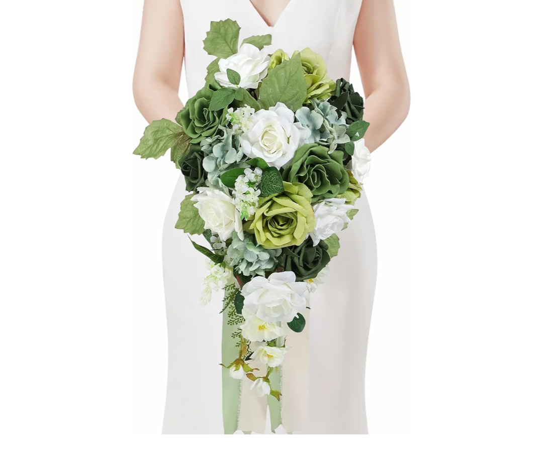 Serwalin 9.8 Inch Wedding Bouquets for Bride Bridesmaid, Spring Green Rose Bridal Bouquets for Bride, Wedding Flowers Bouquet Tossing Bouquet, Ceremony and Anniversary Decor