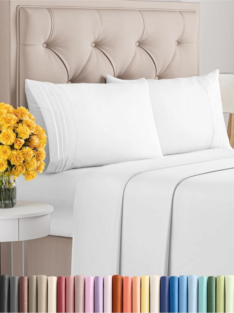 King Size 4 Piece Sheet Set - Extra Soft, Breathable And Cooling Sheets - Hotel Luxury Durable Bed Sheets for Women & Men - Deep Pockets, Easy-Fit & Wrinkle-Free Sheets - Bright White Oeko-Tex Sheets