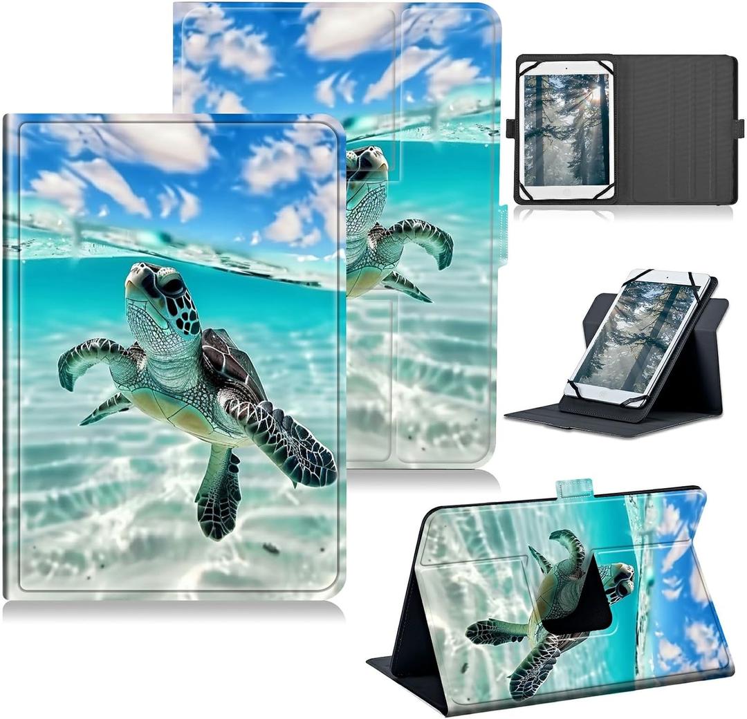 for Walmart Onn 11 Inch Pro 2024 Model 100146660 Universal Tablet Case, 360 Degree Rotating Kickstand Protective Stand Case with Multiple Viewing PU Leather Shell Case, Turtle