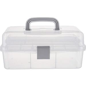 Tosnail 12-Inch 3 Layers Plastic Craft Organizer Box Storage Container First Aid Carrying Case for Sewing, Painting, Arts - Clear