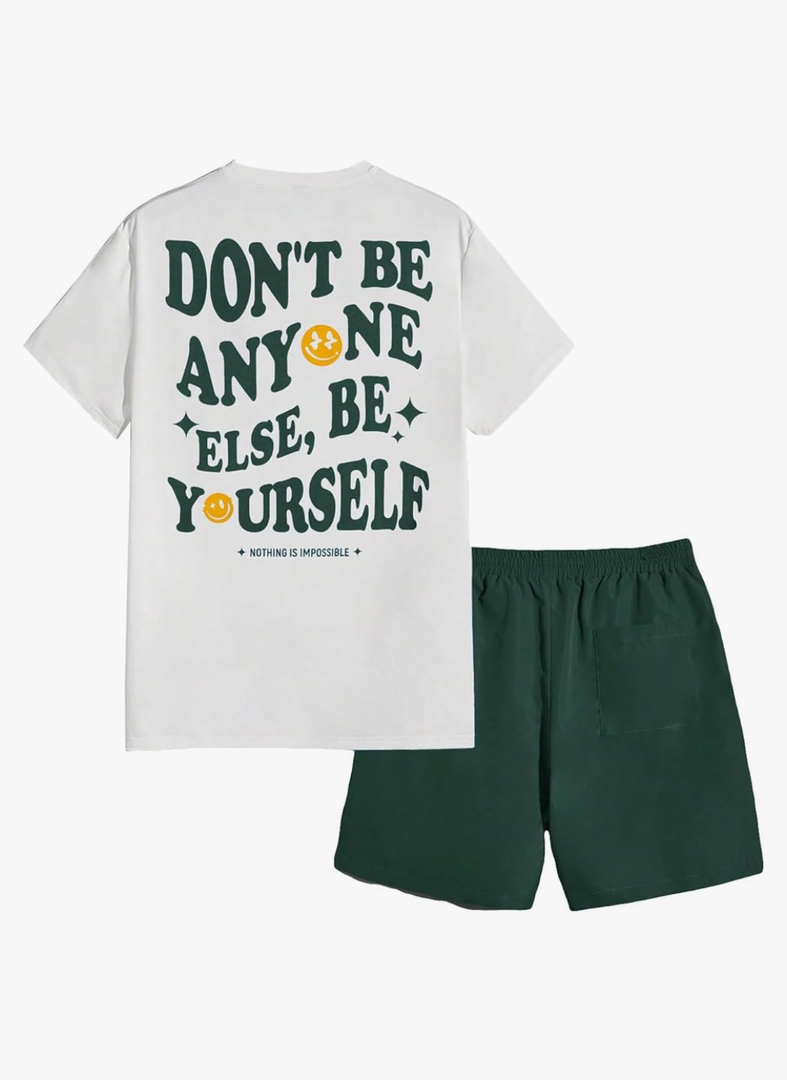 Floerns Men's 2 Piece Tracksuit Slogan Print Tee Shirt Drawstring Waist Shorts Set, M