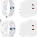 [6+10FT] iPhone 17 16 15 USB C Charger Fast Charging,40W Dual Port Fast Wall Charger Block with 6+10FT Long USB C Charging Cable Cord for iPhone 17/16/15 Pro Plus Pro Max, iPad Pro/Air, Samsung