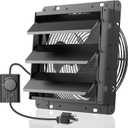 HG Power 10 Inch Shutter Exhaust Fan with Speed Controller, 647CFM High-Speed Vent Fan with, 1400RPM Wall Mounted Attic Fan for Shed, Garage, Greenhouse Ventilation, Black