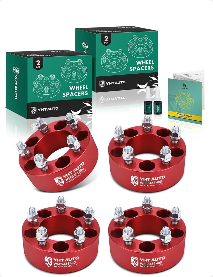 YHTAUTO 5x4.5 Wheel Spacers 2 Inch Fit Jeep Ford Lincoln Mercury Models, XJ MJ ZJ KJ YJ TJ Grand Cherokee, Wrangler, Edge, Explorer, 5x114.3mm Tire Spacers w/ 1/2" Studs 82.5 mm Center Bore 5 Lug 4PCS (Red)
