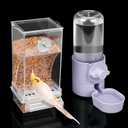 No Mess Bird Feeder Water Dispenser Set, Bird Feeder for Cage, Cage Accessories for Cockatiels, Finches, Budgies and Canaries (Purple)