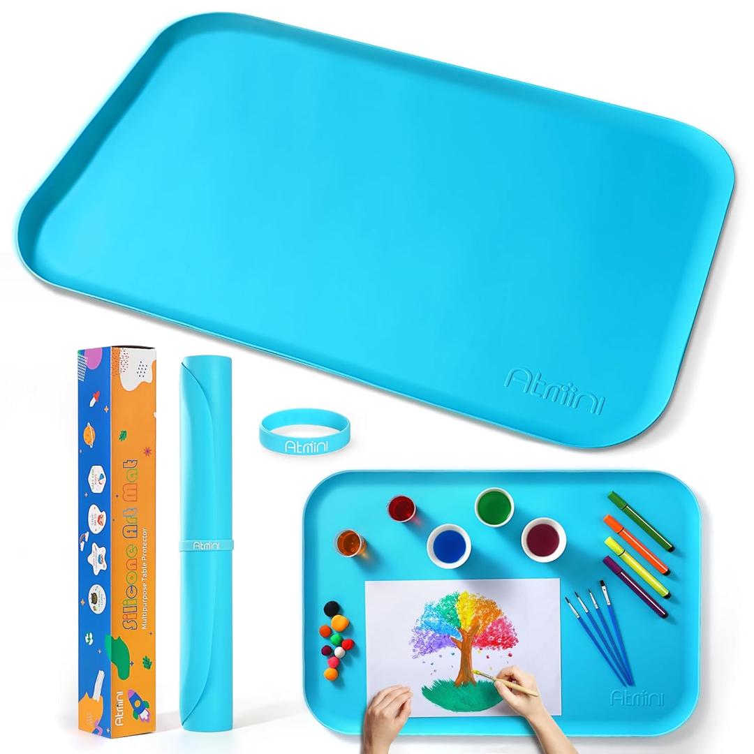 Silicone Craft Mats for Kids 24"x16" with Raised Lip & Non-Slip | Reusable Silicone Art Mat for Play Sand, Painting, DIY Crafts | Durable Design (Blue) Silicone Craft Mats for Kids 24"x16" with Raised Lip & Non-Slip | Reusable Silicone Art Mat for Play Sand, Painting, DIY Crafts | Durable Design (Blue)