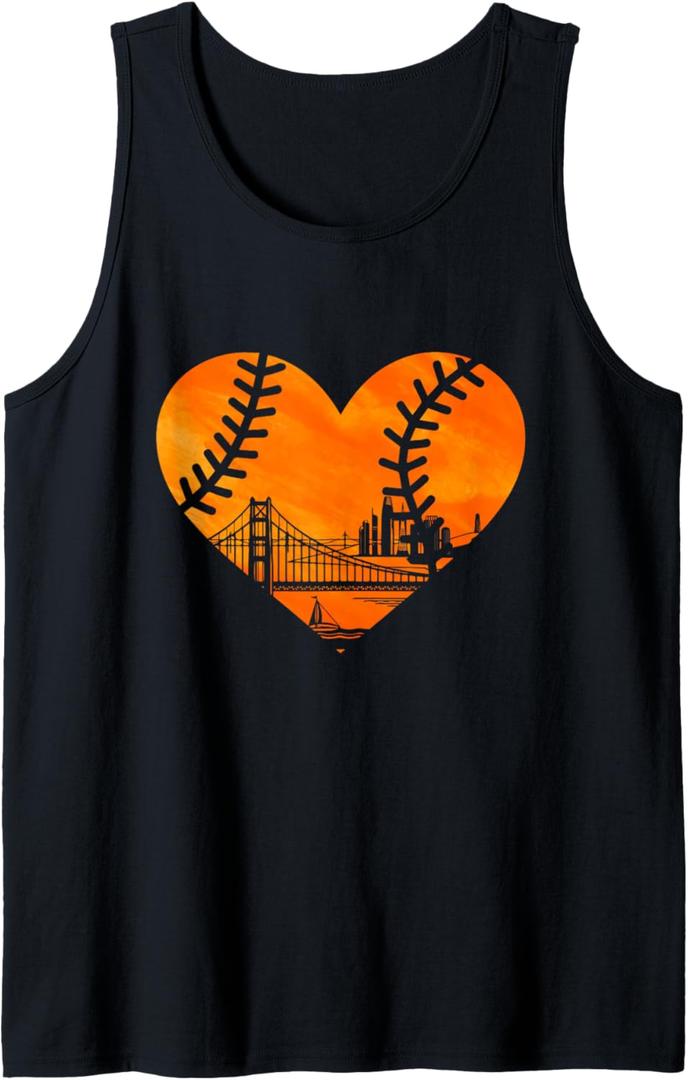 US State San Francisco Baseball Vintage Heart Tank Top (Small, Black)