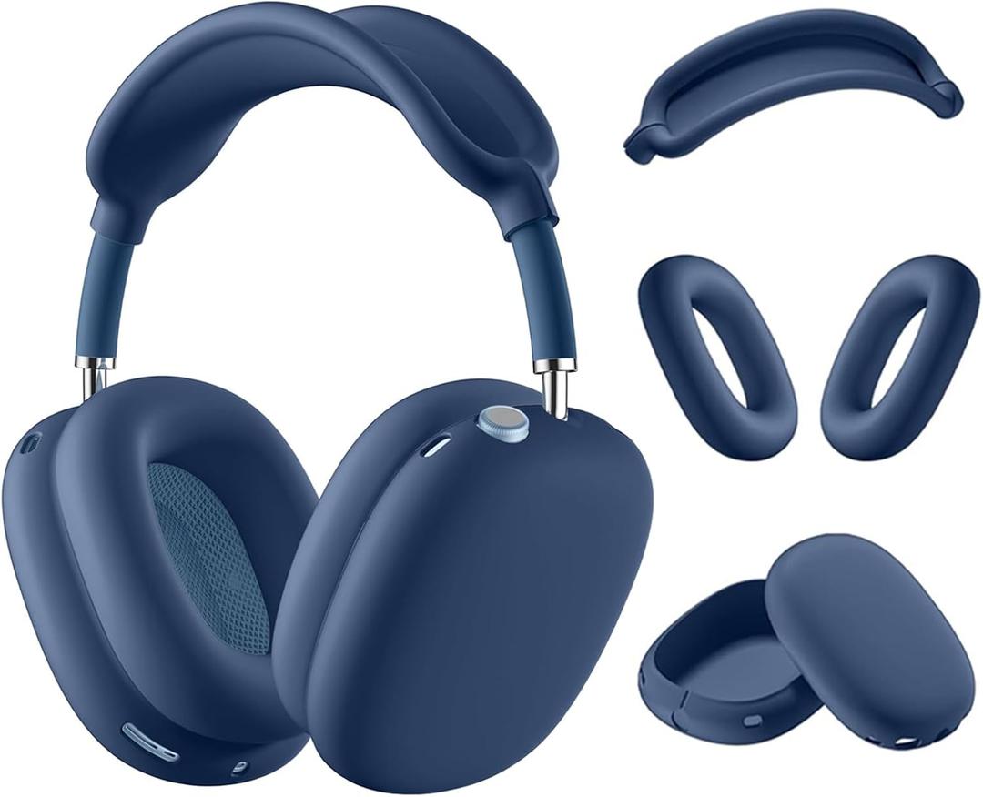 Silicone Case Cover for AirPods Max Headphones Anti-Scratch Ear Cups Cover/Ear Pad Case Cover/Headband Cover 3 in 1 Accessories Silicone Protector for Apple AirPods Max Dark Blue