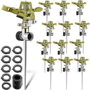 Chengu 4 Set Zinc Alloy Water Sprinklers for Lawns Yard Sprinklers Heavy Duty Sprinkler Heads Adjustable 360 Degree Watering Impact Sprinklers Pulsating Garden Sprinklers for Large Area Irrigation