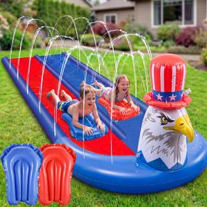 Foilswirl 20ft 3D Eagle Slip Slide Double Lane, 2 Bodyboards Water Slide
Heavy Duty Water Inflatable with Sprinkler, 3 Sided Fence for Safe Backyard Play, Includes 2 Bodyboards for Kids Outdoor Fun