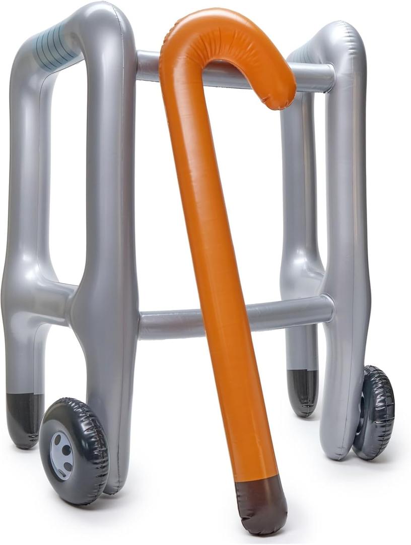 Okuna Outpost 2 Pieces Inflatable Walker and Cane - Funny Gag Gift for Over The Hill Birthday Decorations, 100 Days of School Joke Props